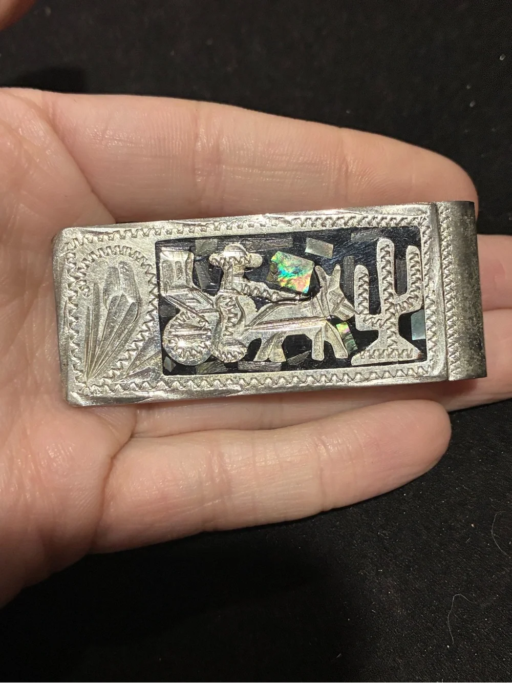 Vintage Alpaca Mexico Abalone Inlay Money Clip